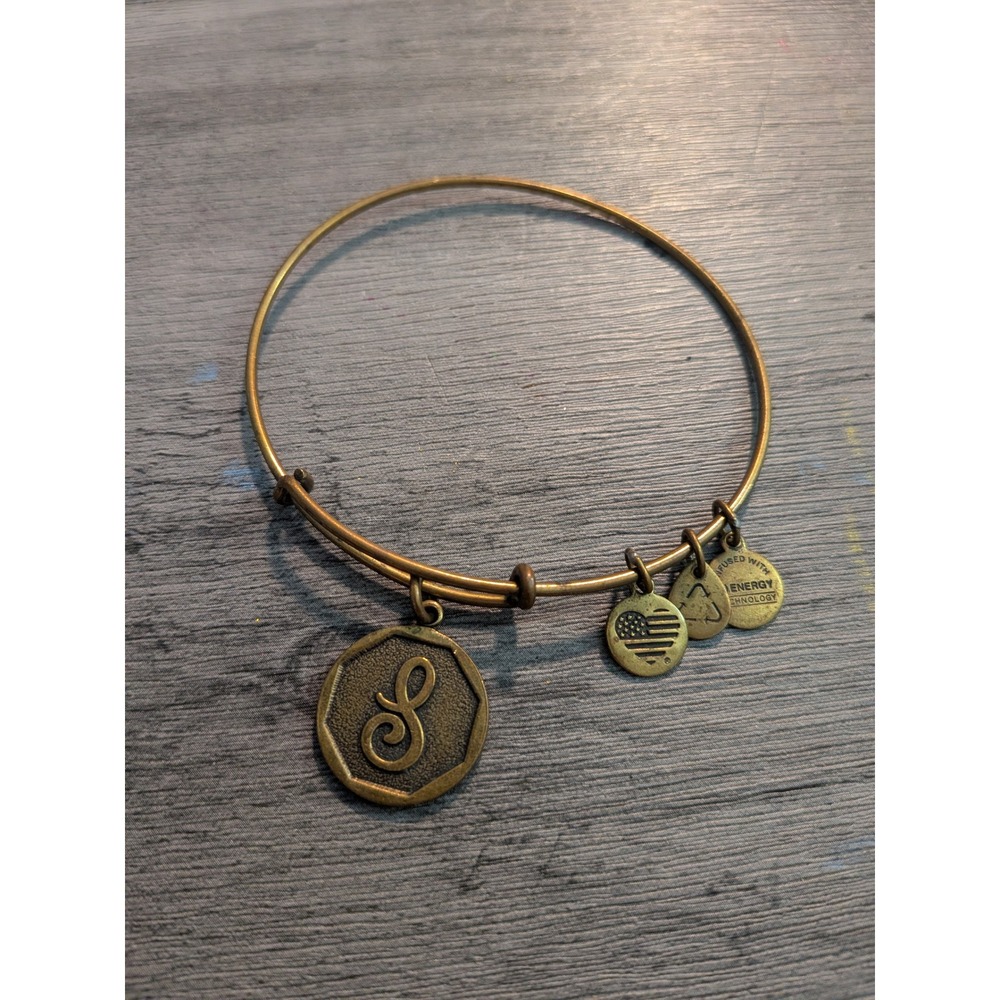 Alex and Ani Initial S Charm Bangle Bracelet Rafaelian Gold Finish Expandable